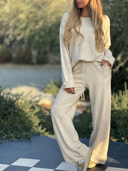 Ensemble Chic à Manches Longues et Pantalon Large pour un Style Inégalé !