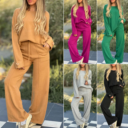 Ensemble Chic à Manches Longues et Pantalon Large pour un Style Inégalé !