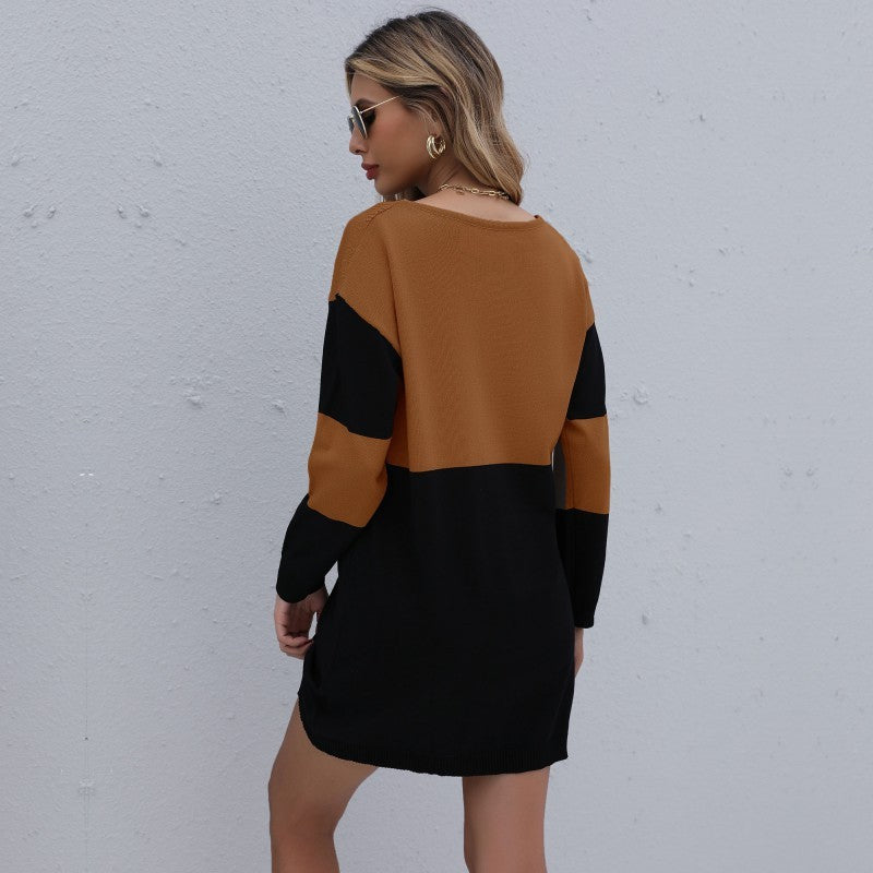 Robe Pull Colorblock à Col Rond – Élégance et Style Contemporain