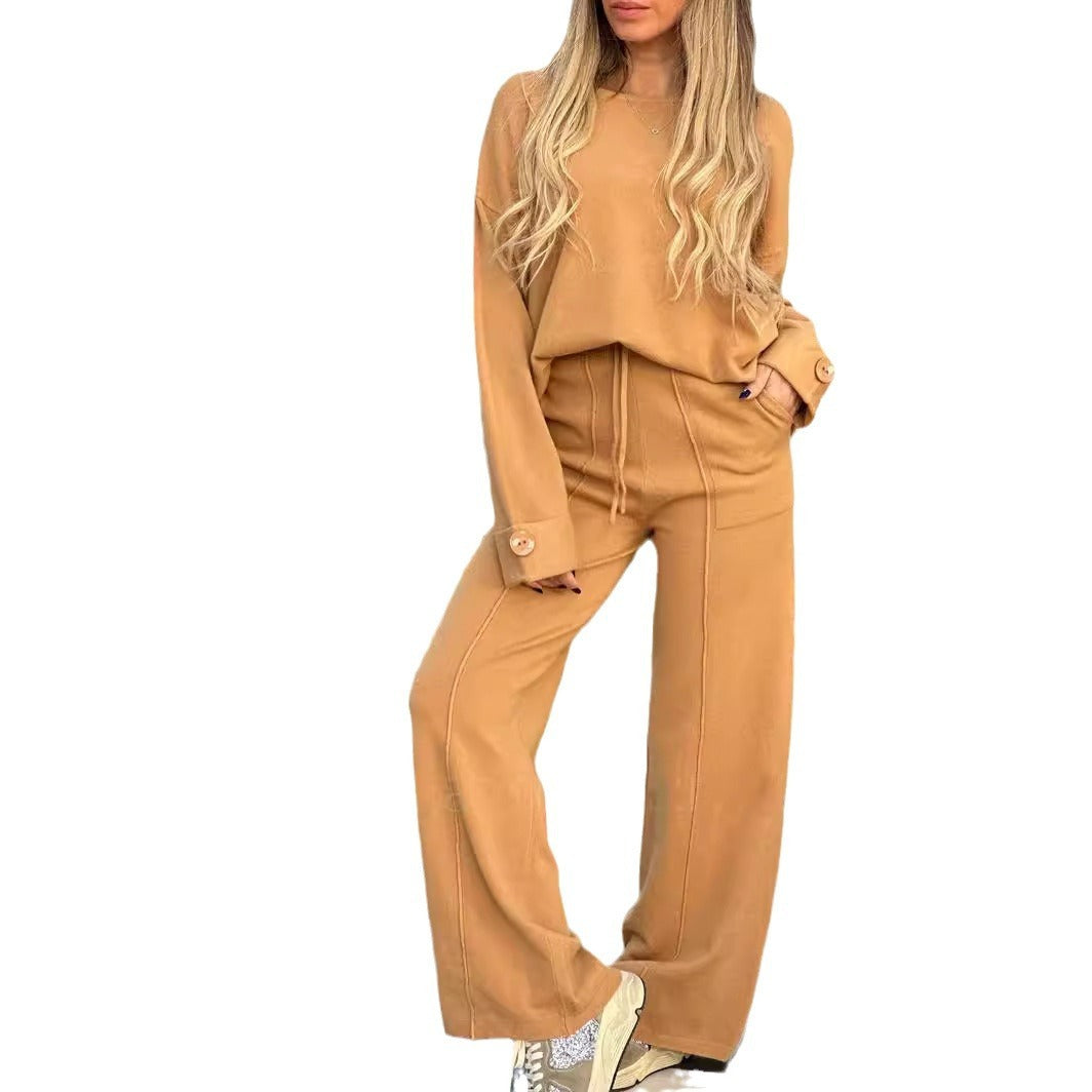 Ensemble Chic à Manches Longues et Pantalon Large pour un Style Inégalé !