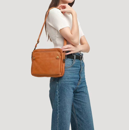 Sac à Bandoulière en Cuir – Design à Trois Compartiments